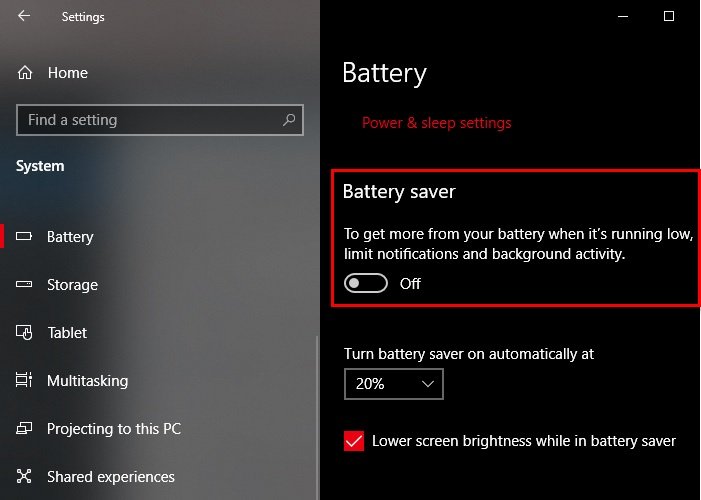 Enable or Disable Battery Saver In Windows 10