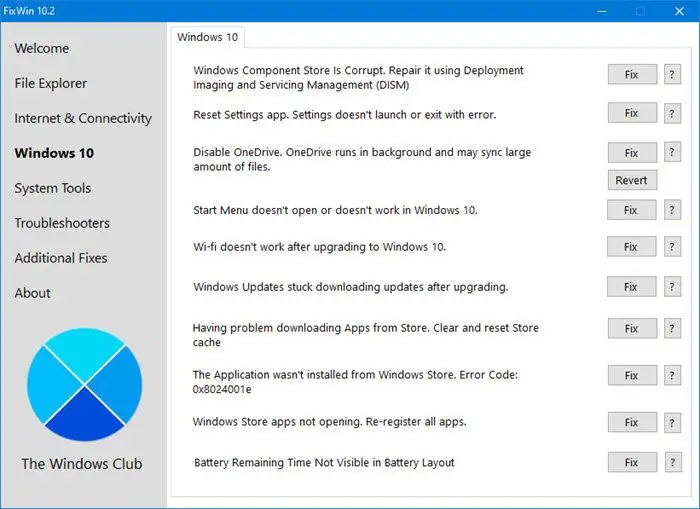 FixWin 10 for Windows 10