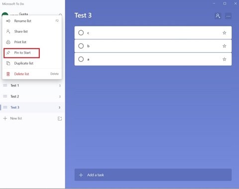 Pin Microsoft To-Do Lists to the Start Menu