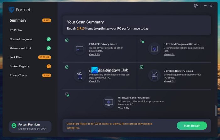 Scan Summary Fortect