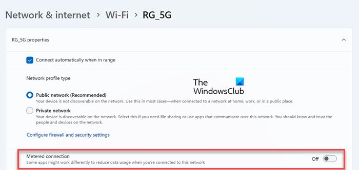 Set metered connection as Off