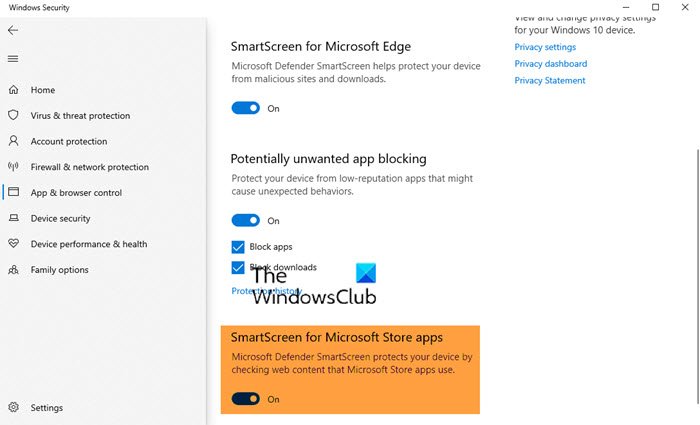 Disable SmartScreen for Microsoft Store apps