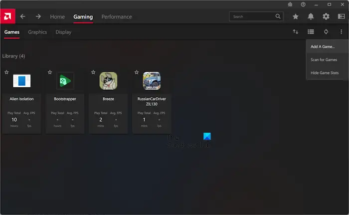 Add games to AMD Software