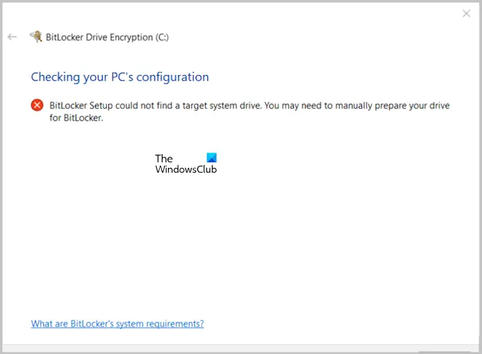 BitLocker Setup could not find target drive