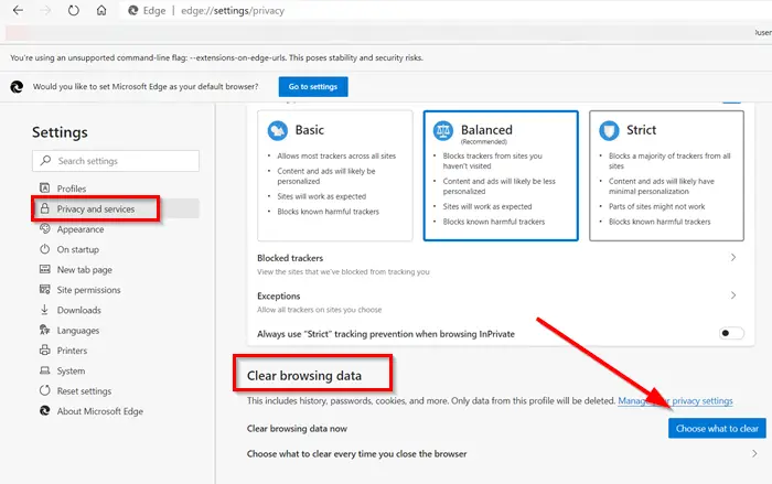 Delete Edge Browsing History, Cookies, Data, Cache