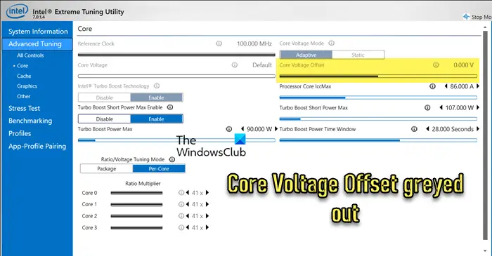 Intel XTU Core Voltage offset greyed out