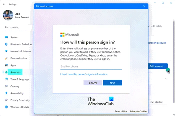 create new user account windows 11