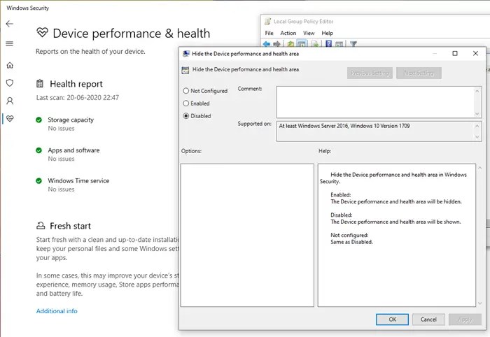 Enable Device Performance and Health in Windows Security