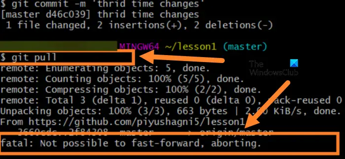 Fatal: Not possible to fast-forward, aborting GIT pull error