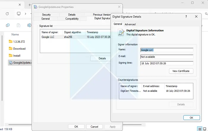 Google Updater Digital Signature