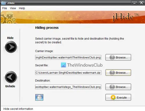 JHide free steganography software