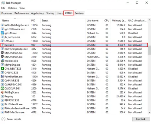 Lsass.exe Process in Windows 10