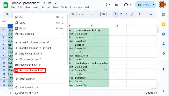 Make all cells the same size in Excel and google sheets
