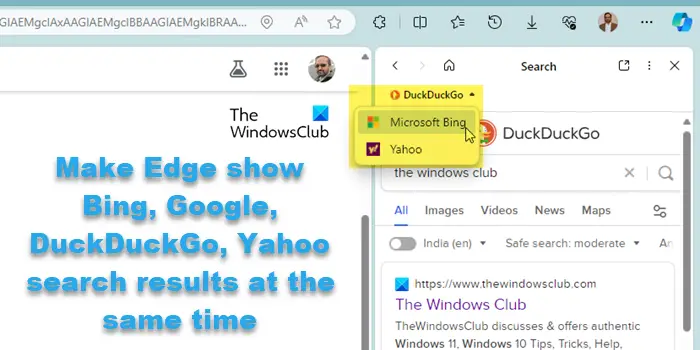 Make Edge show Bing, Google, DuckDuckGo, Yahoo search results