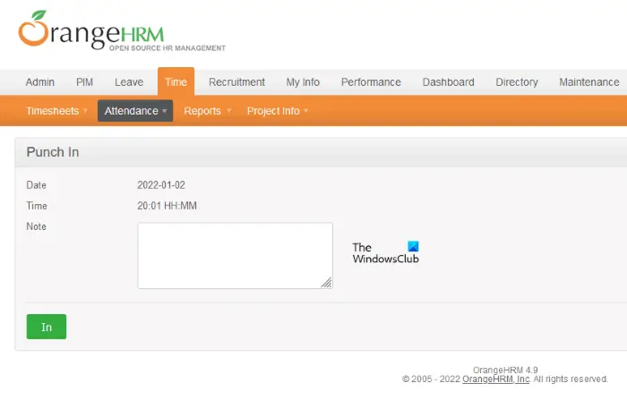 OrangeHRM Attendance Management Software