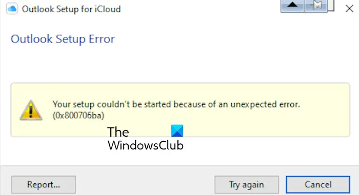 Outlook Setup for iCloud Error 0x800706ba