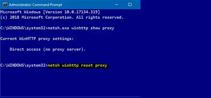 Reset WinHTTP Proxy Settings