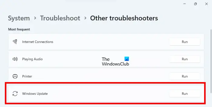 Run Windows Update Troubleshooter