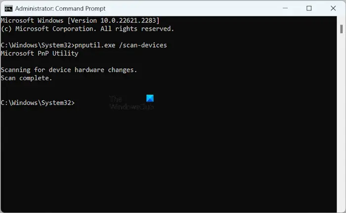 Scan for hardware changes via cmd