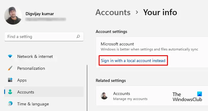 Sign in with a local account instead