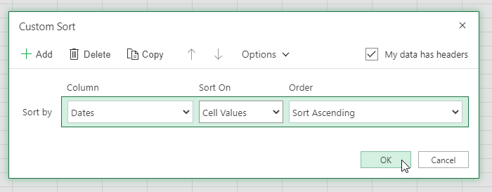 How to sort data by date in Microsoft Excel and Excel Online