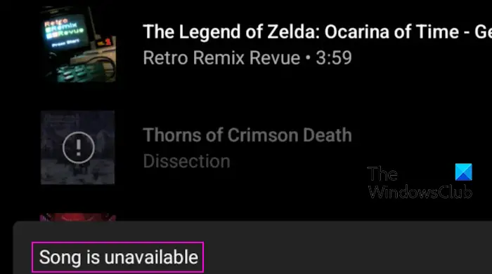 YouTube Music Song is unavailable error