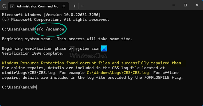 run sfc scannow System File Checker